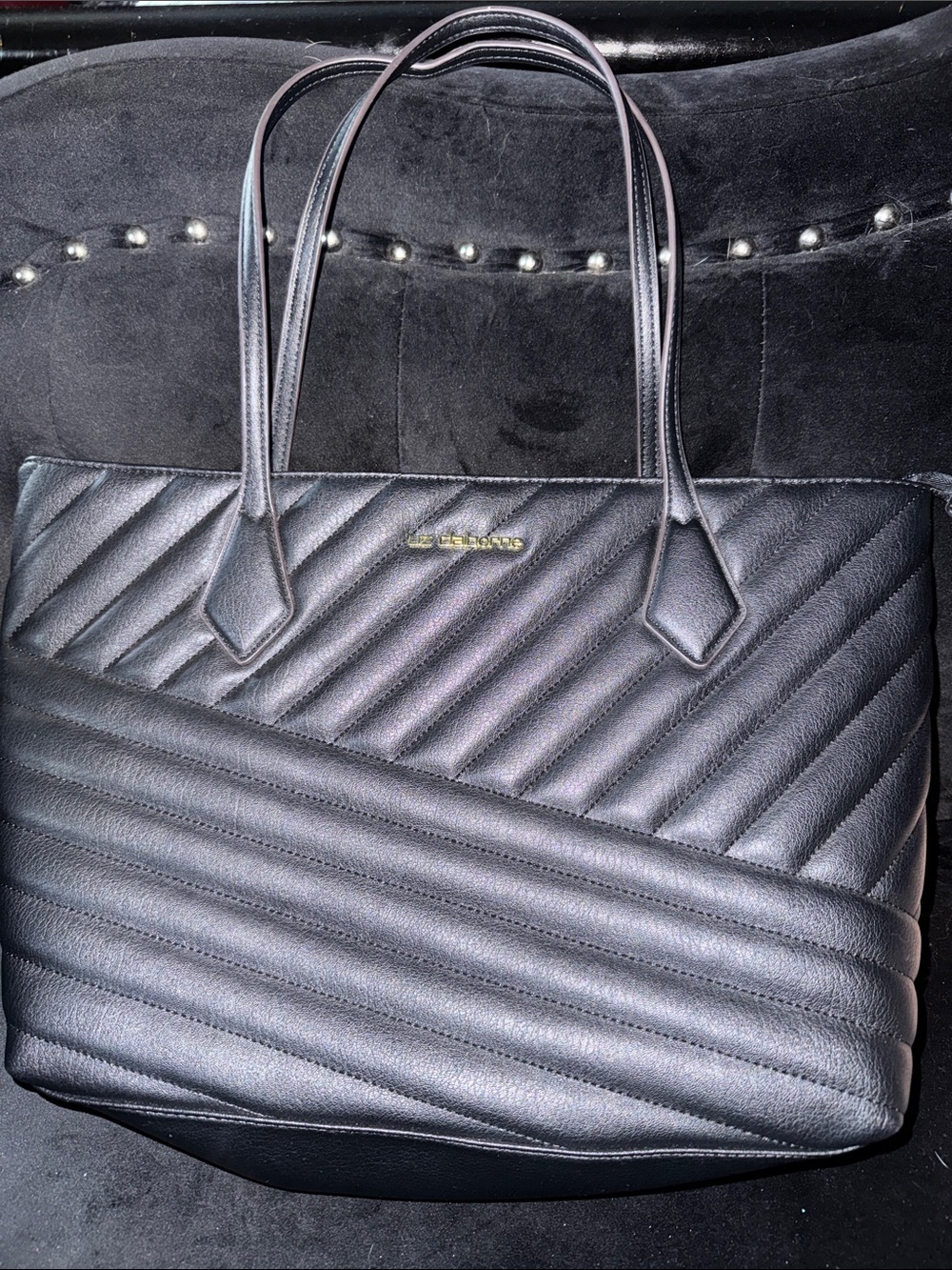 Liz Claiborne Black Quilted Chevron Faux Leather Tote